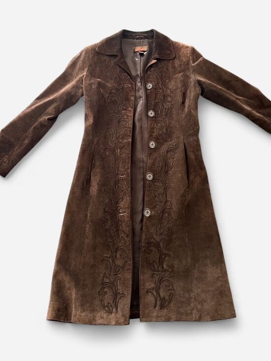 Danier Jackets & Blazers - Vintage Danier Brown suede leather coat with floral embroidery